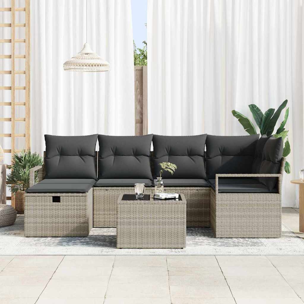 Sofa Sæt 7 stk. 6-Antal sæder Lysegrå polyrattan