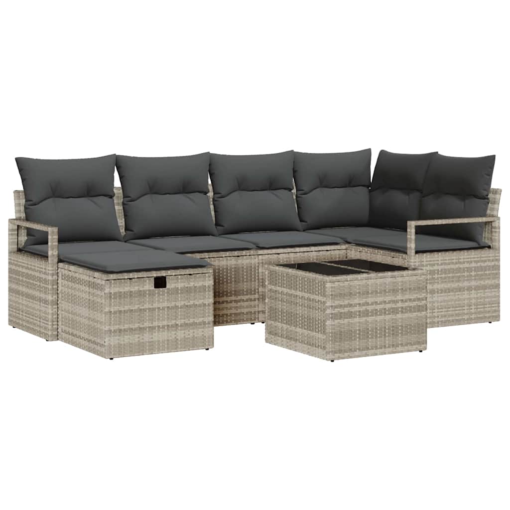Sofa Sæt 7 stk. 6-Antal sæder Lysegrå polyrattan