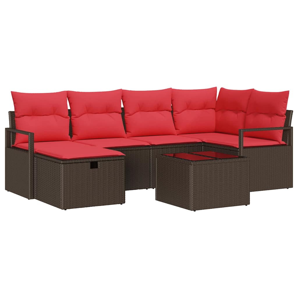 Sofa Sæt med pude med opbevaring 7 pcs Brun og Rød polyrattan