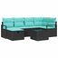 Sofa Sæt med pude 7 pcs Sort og turkis polyrattan