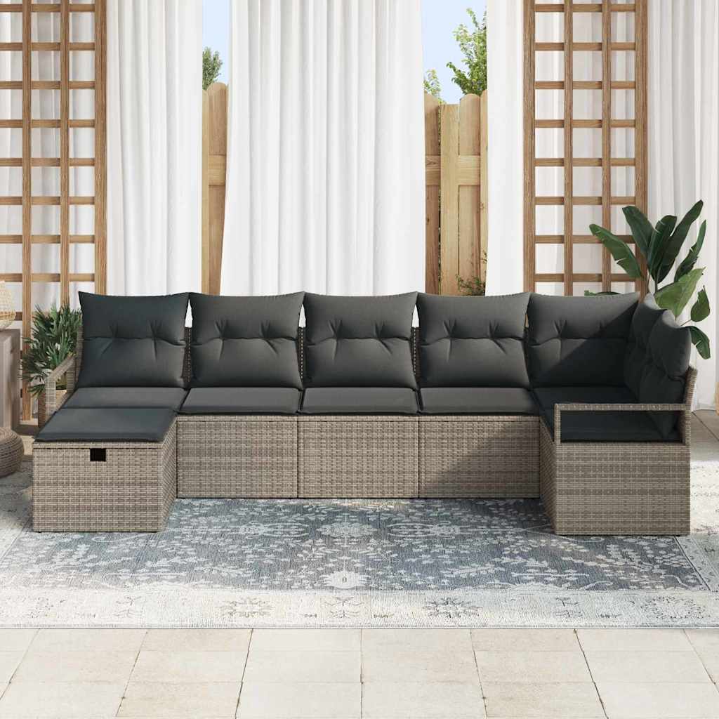 Sofa Sæt med pude med opbevaring 7 pcs Grå polyrattan