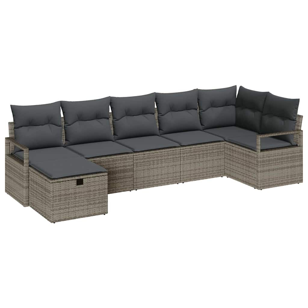 Sofa Sæt med pude med opbevaring 7 pcs Grå polyrattan