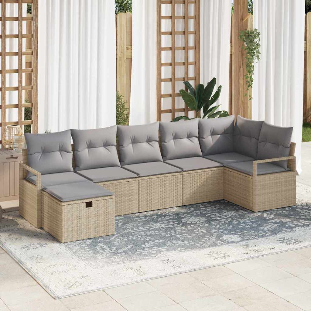 Sofa Sæt 7 stk. Beige og lys grå polyrattan