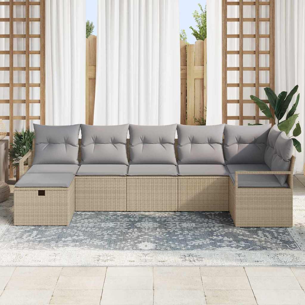 Sofa Sæt 7 stk. Beige og lys grå polyrattan