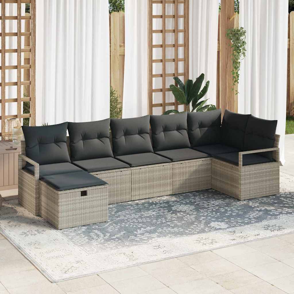 Sofa Sæt 7 stk. 7-Antal sæder Lysegrå polyrattan
