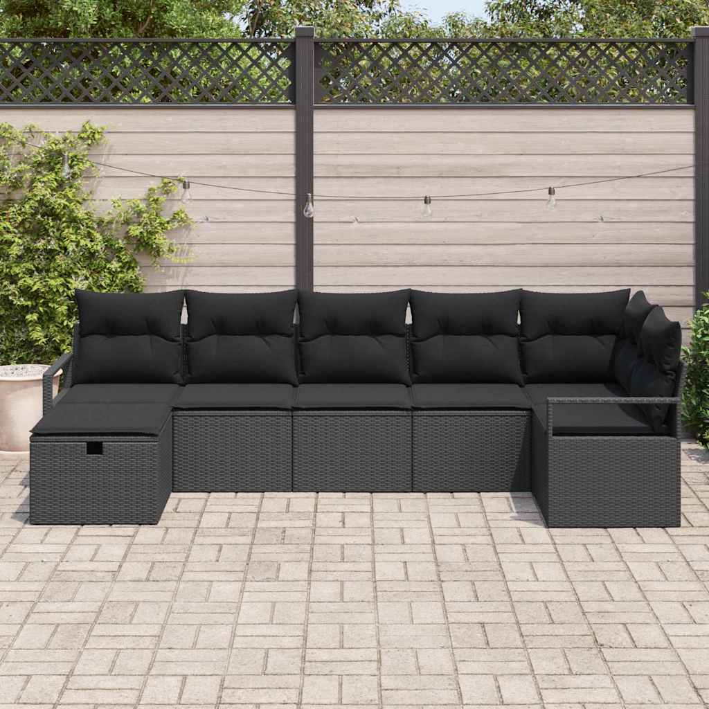 Sofa Sæt med pude med opbevaring 7 pcs Sort polyrattan