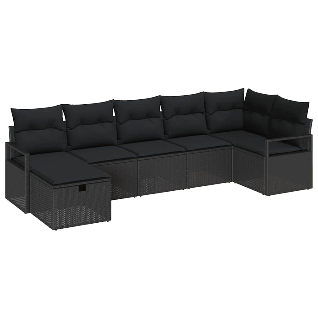 Sofa Sæt med pude med opbevaring 7 pcs Sort polyrattan