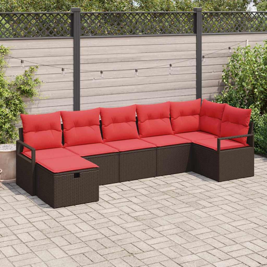 Sofa Sæt med pude med opbevaring 7 pcs Brun og Rød polyrattan