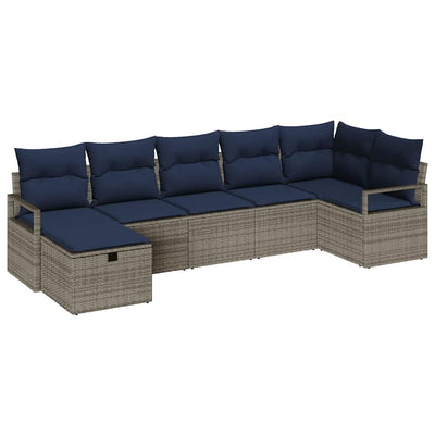 Sofa Sæt med pude 7 pcs Grå og Marineblå polyrattan
