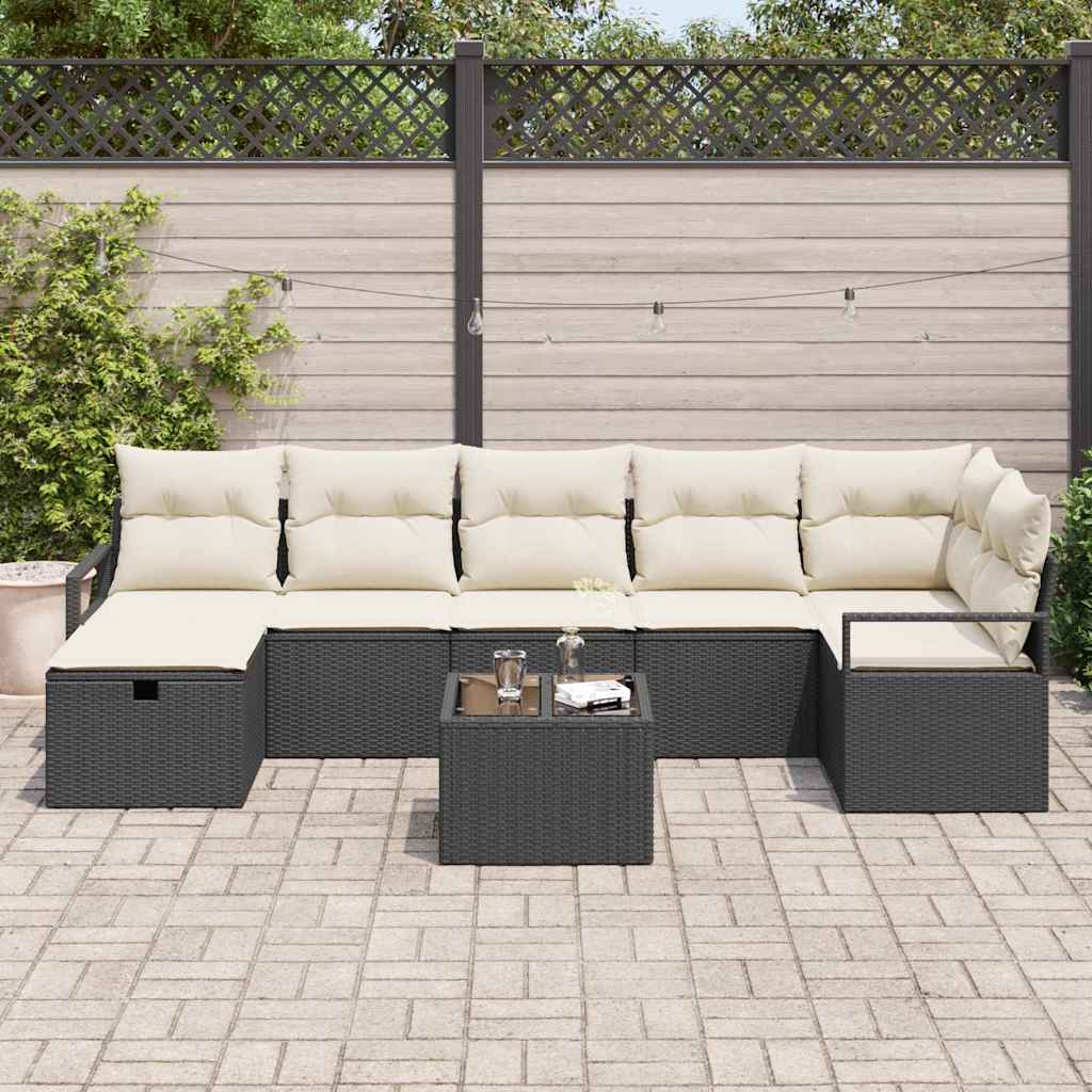 Sofa Sæt med pude med opbevaring 8 pcs Sort og Cream polyrattan