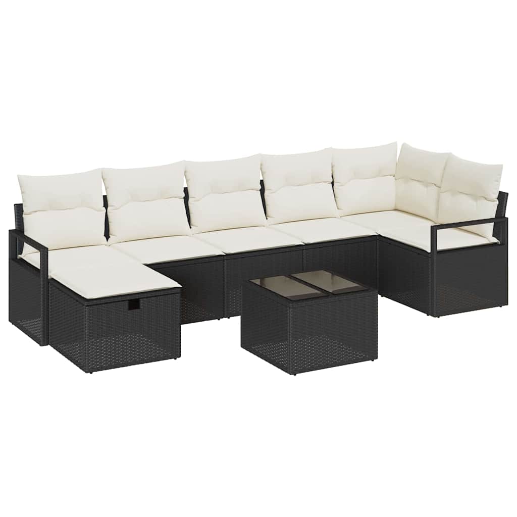 Sofa Sæt med pude med opbevaring 8 pcs Sort og Cream polyrattan