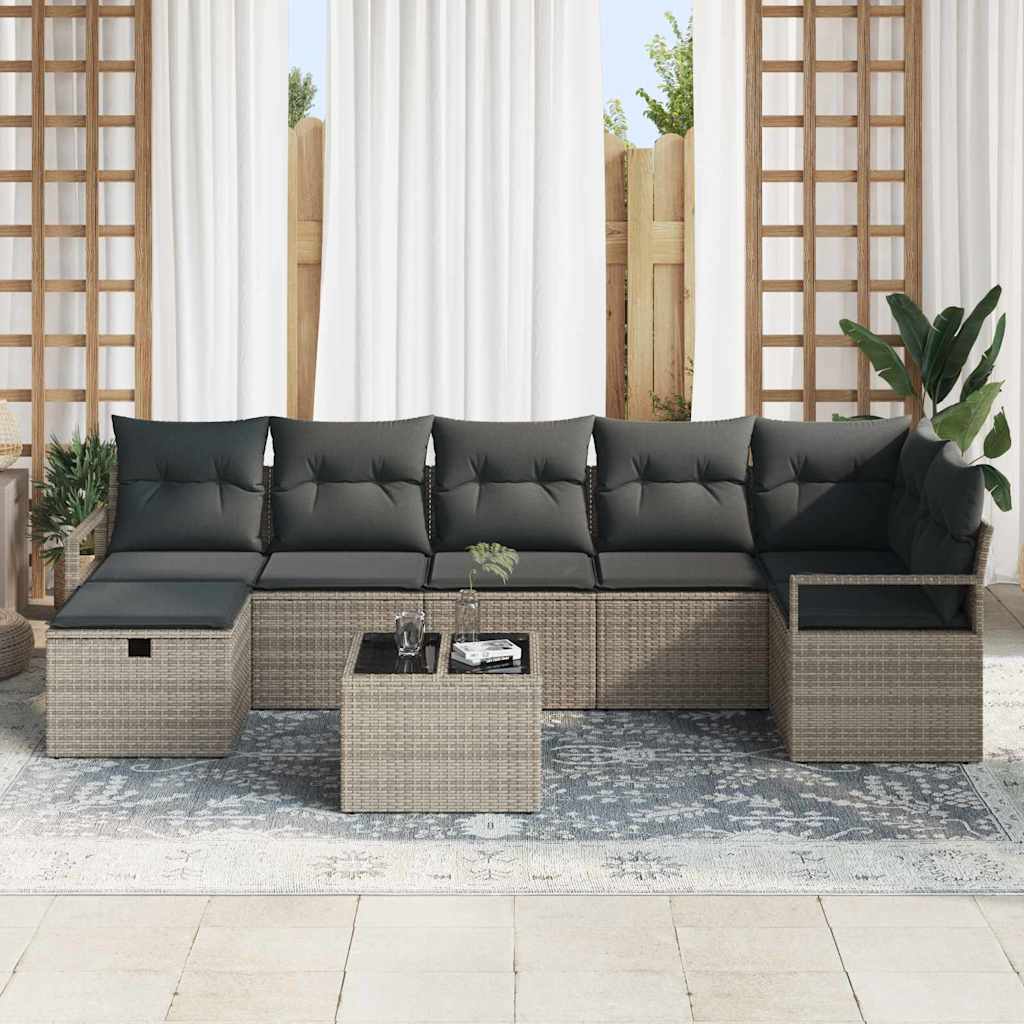 Sofa Sæt med pude med opbevaring 8 pcs Grå polyrattan