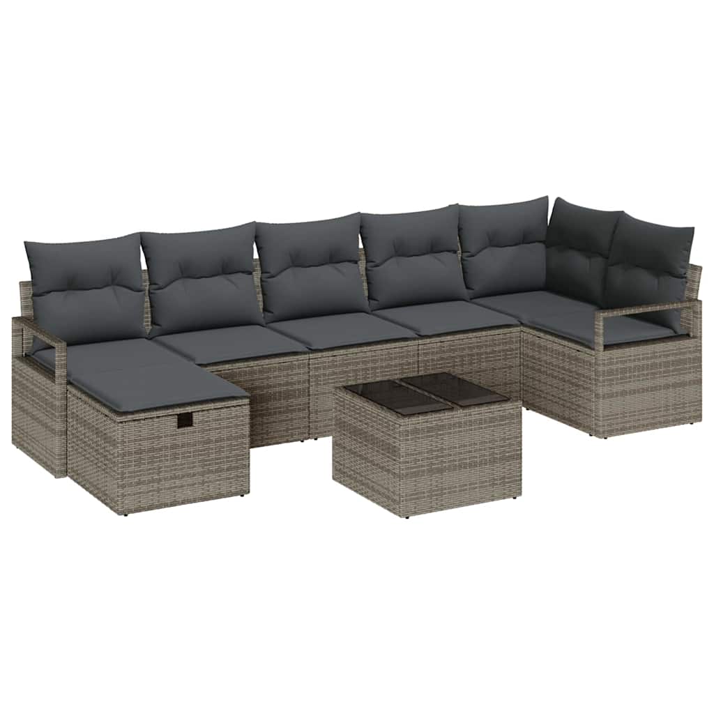 Sofa Sæt med pude med opbevaring 8 pcs Grå polyrattan