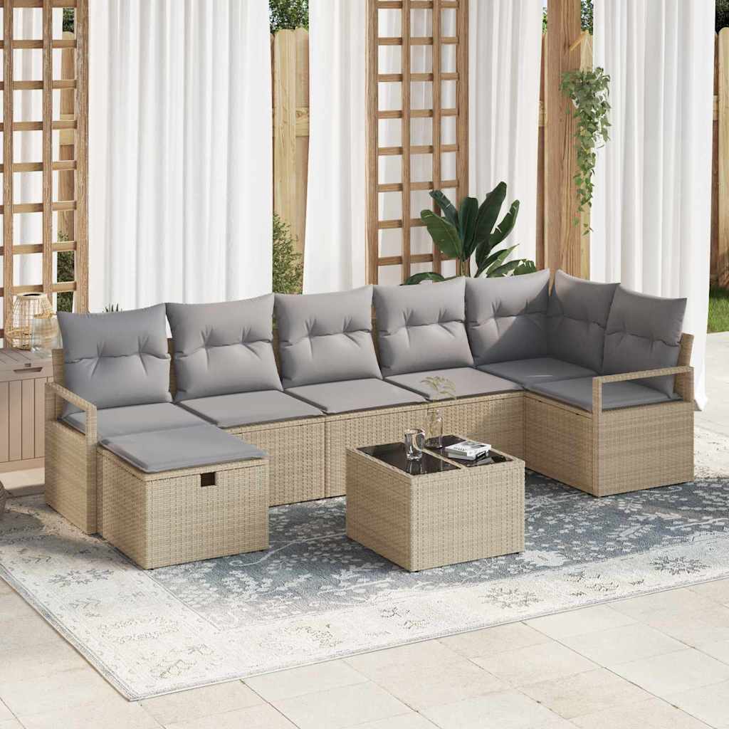 Sofa Sæt 8 stk. Beige og lys grå polyrattan