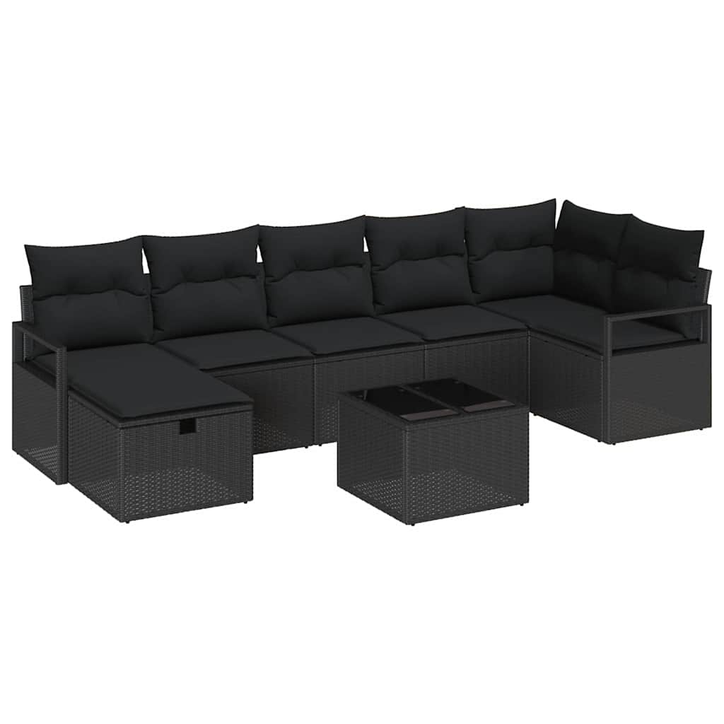 Sofa Sæt med pude med opbevaring 8 pcs Sort polyrattan