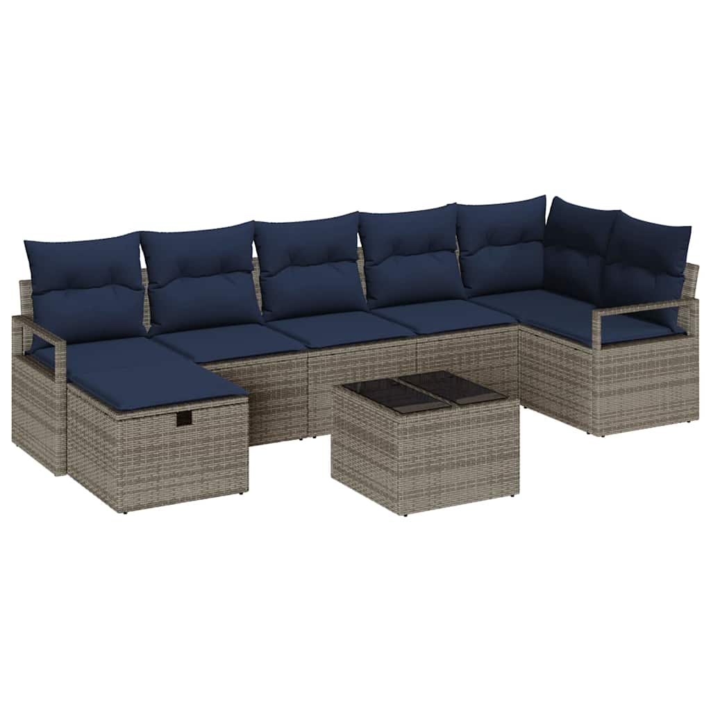 Sofa Sæt med pude 8 pcs Grå og Marineblå polyrattan