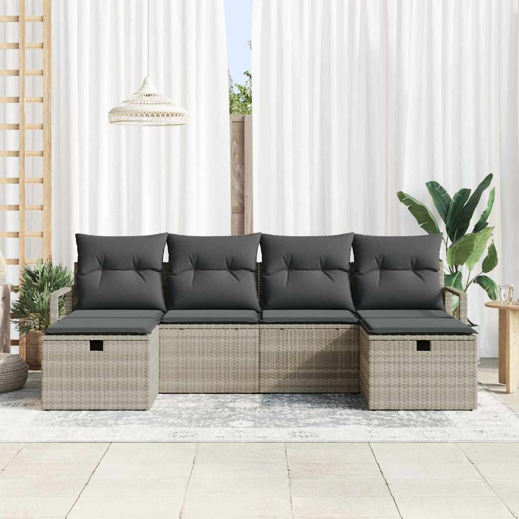 Sofa Sæt 6 stk. 6-Antal sæder Lysegrå polyrattan