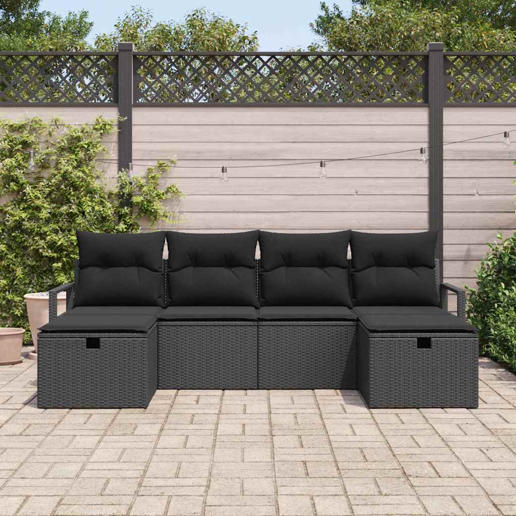 Sofa Sæt med pude med opbevaring 6 pcs Sort polyrattan