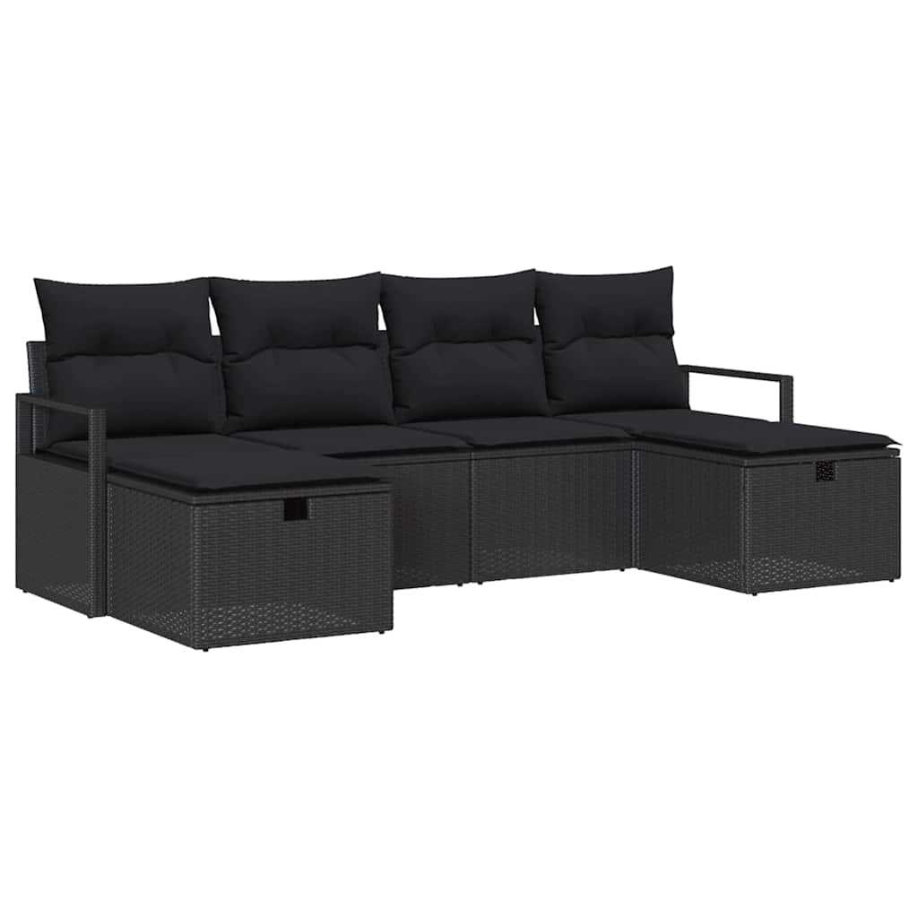 Sofa Sæt med pude med opbevaring 6 pcs Sort polyrattan
