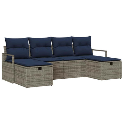 Sofa Sæt med pude 6 pcs Grå og Marineblå polyrattan