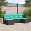 Sofa Sæt med pude 6 pcs Sort og turkis polyrattan