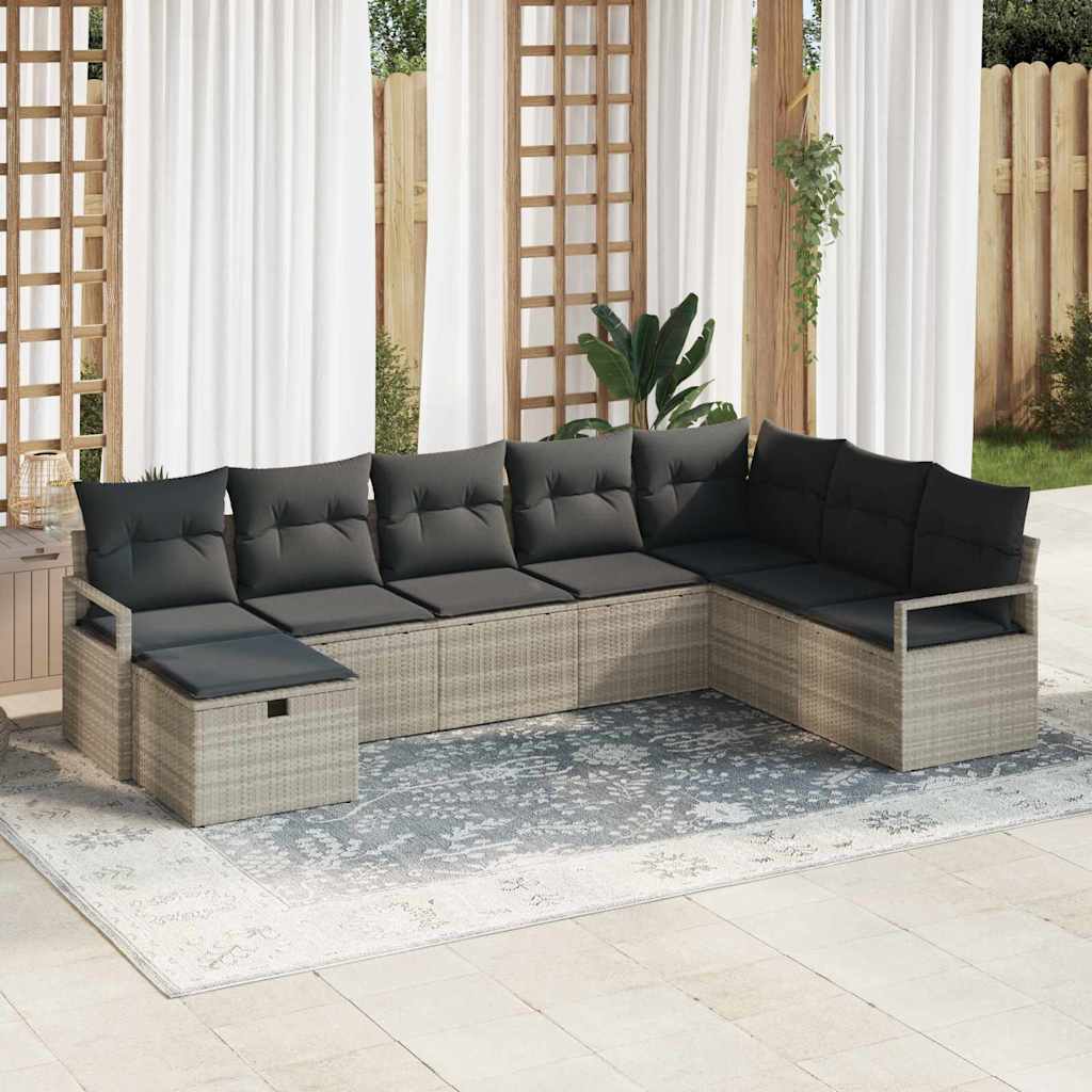 Sofa Sæt med pude med opbevaring Lysegrå polyrattan