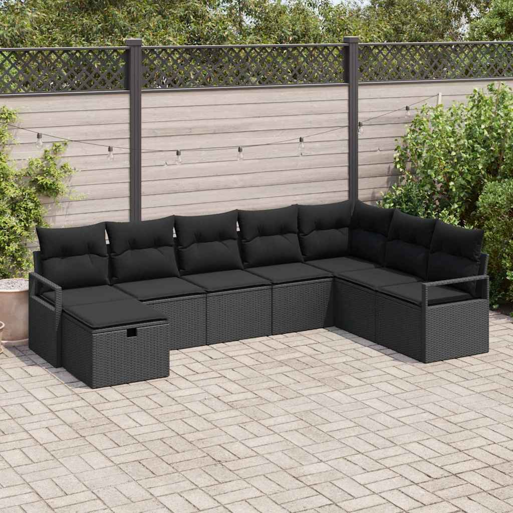 Sofa Sæt med pude med opbevaring 8 pcs Sort polyrattan