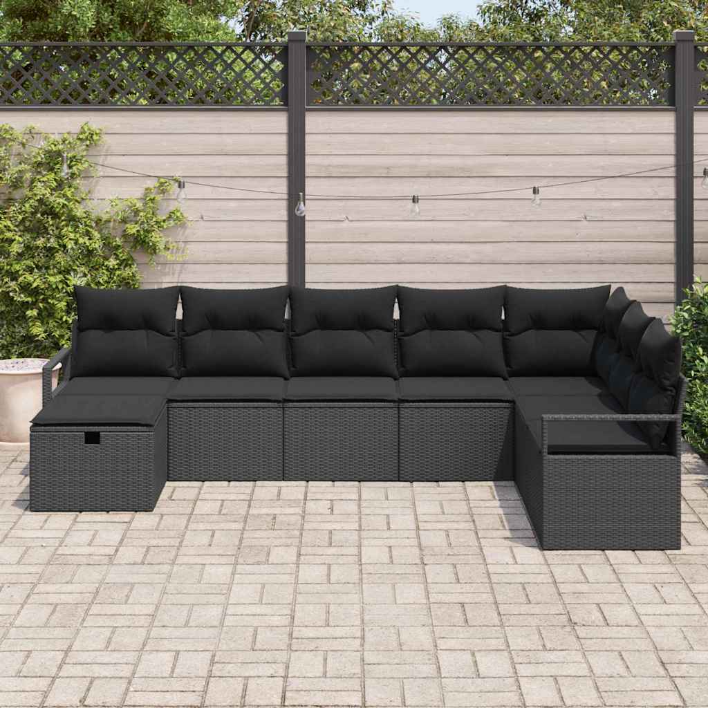 Sofa Sæt med pude med opbevaring 8 pcs Sort polyrattan