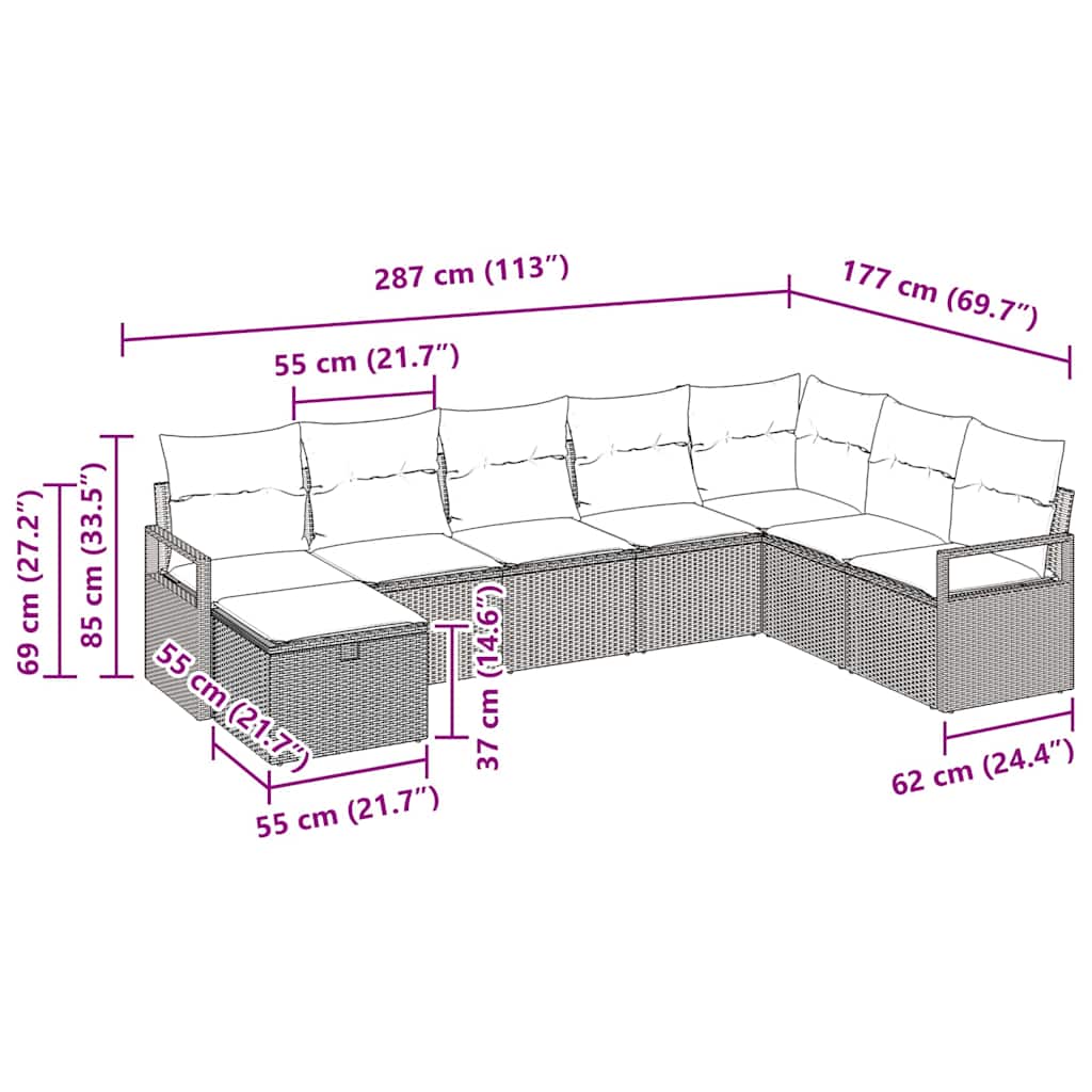 Sofa Sæt med pude med opbevaring 8 pcs Sort polyrattan