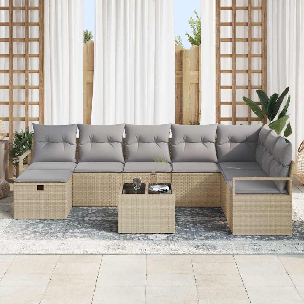 Sofa Sæt med pude med opbevaring Beige og lys grå polyrattan