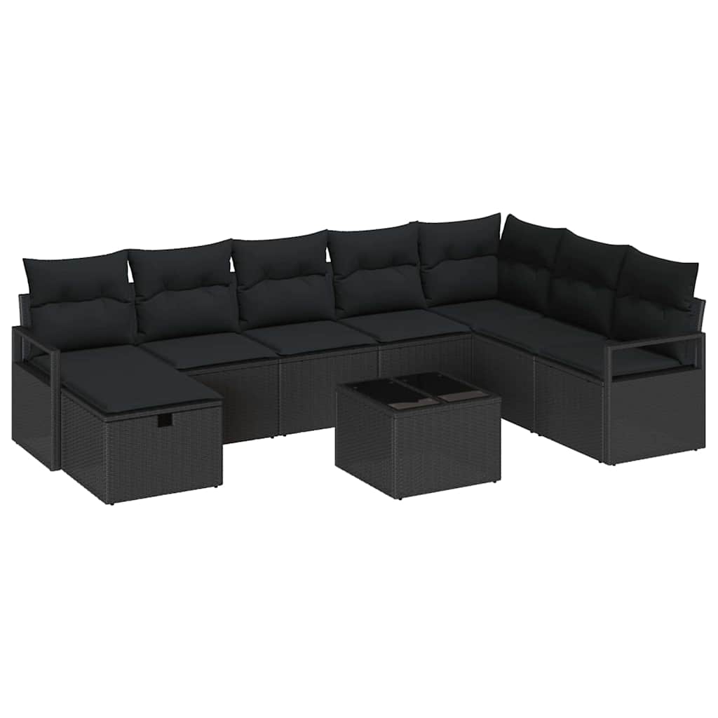 Sofa Sæt med pude med opbevaring 9 pcs Sort polyrattan