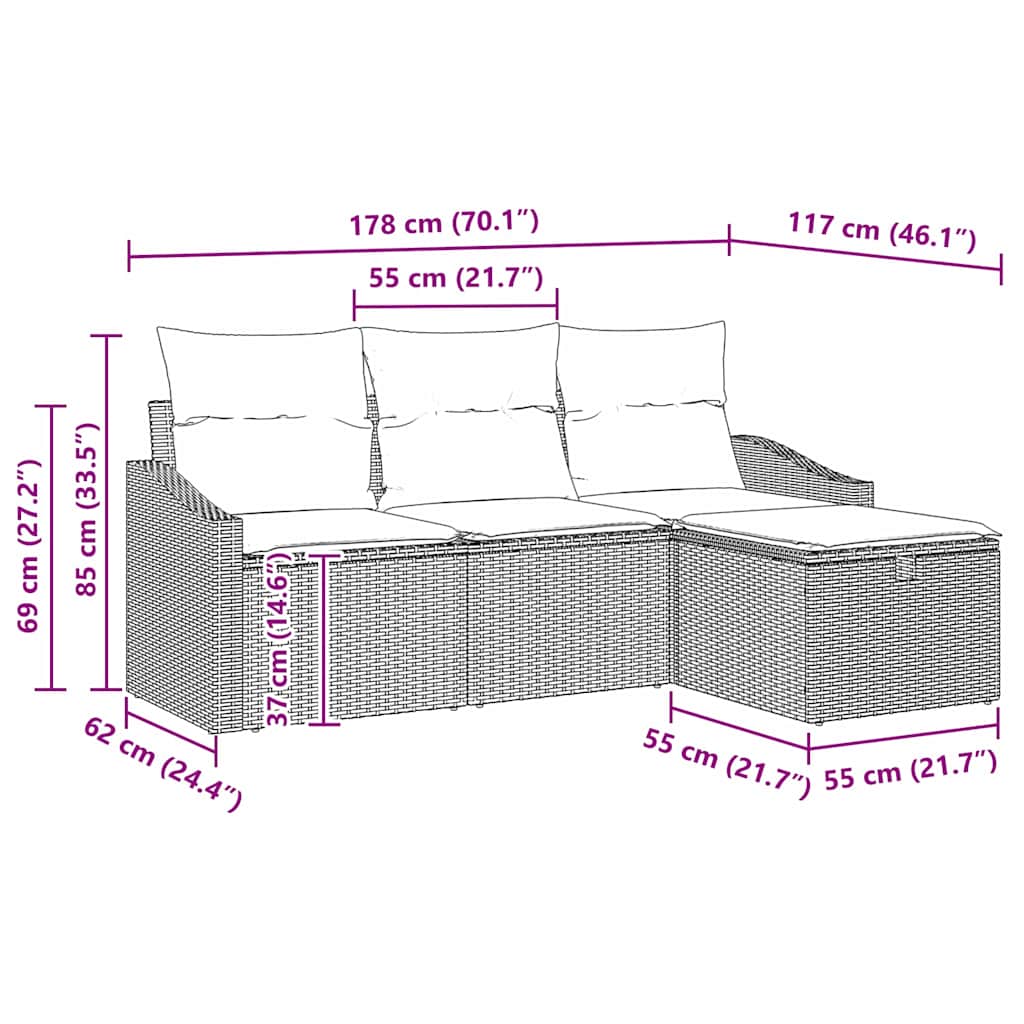 Sofa Sæt 4 stk. Beige polyrattan