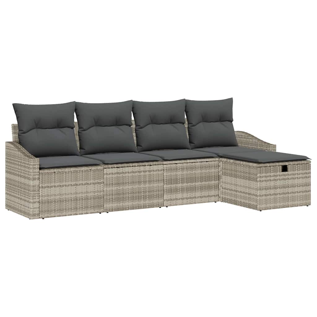 Sofa Sæt 5 stk. Lysegrå polyrattan
