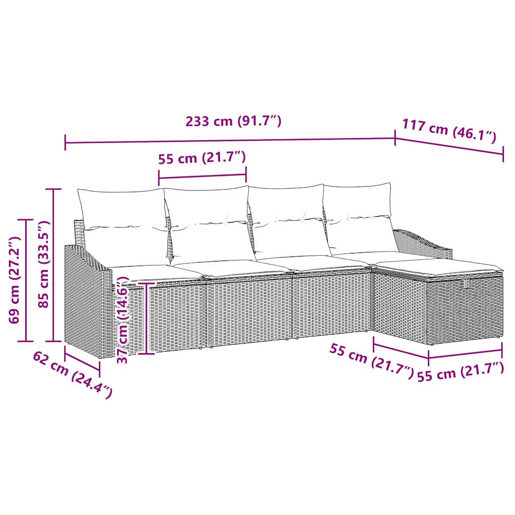 Sofa Sæt 5 stk. Lysegrå polyrattan