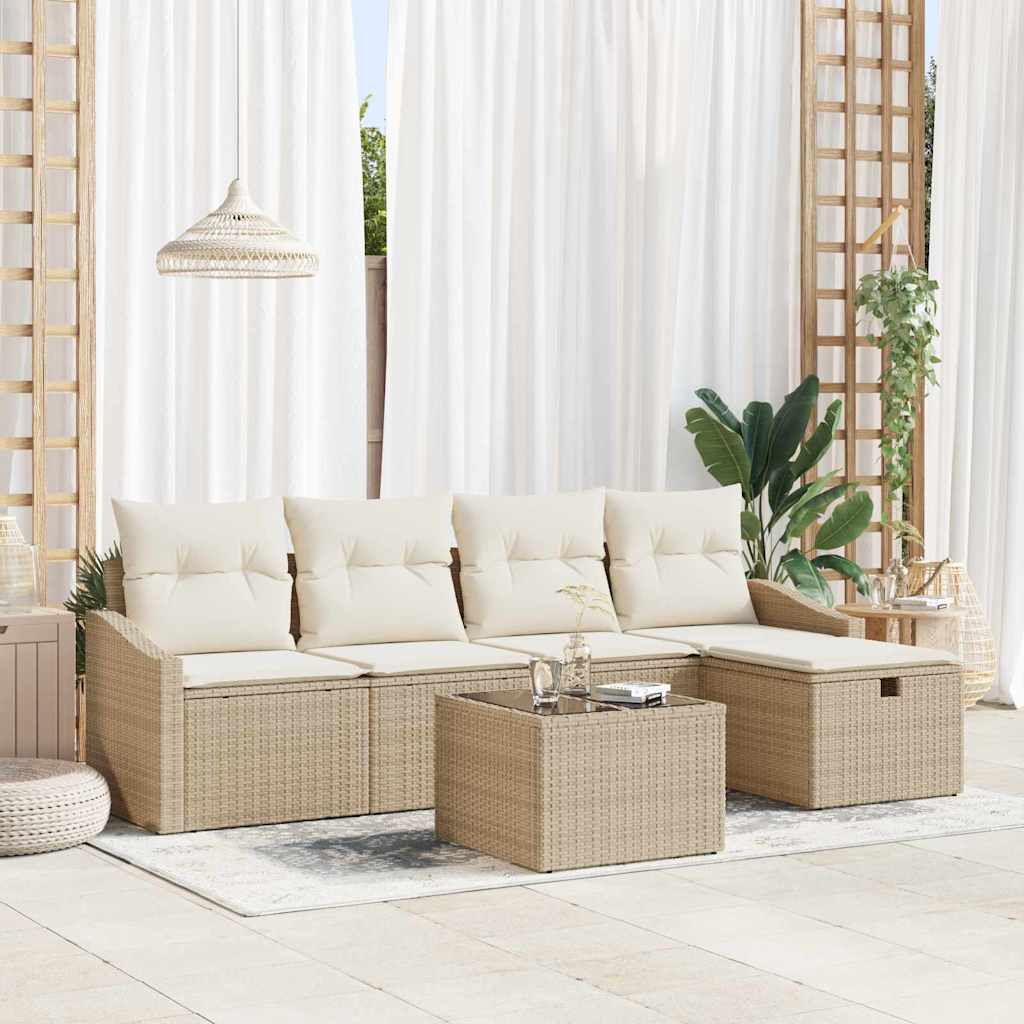 Sofa Sæt 6 stk. Beige polyrattan