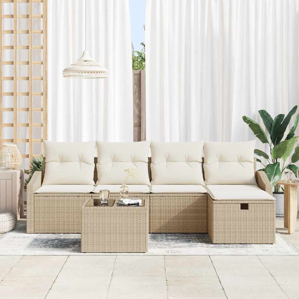 Sofa Sæt 6 stk. Beige polyrattan