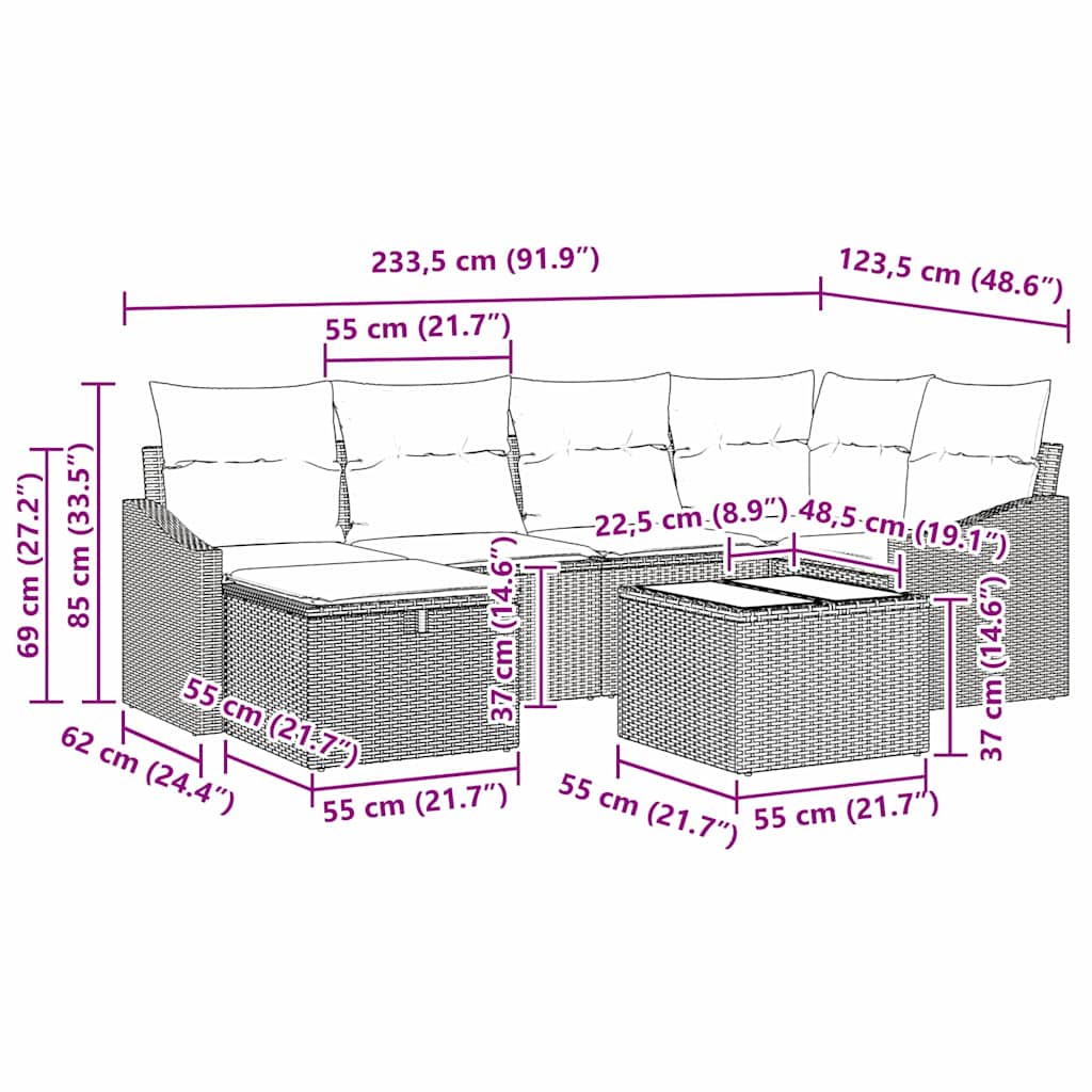 Sofa Sæt med pude med opbevaring Sort og Cream polyrattan