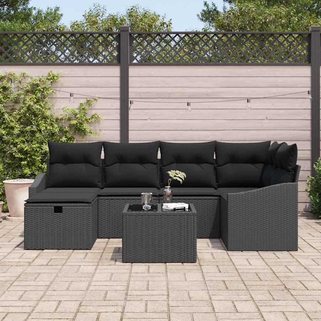 Sofa Sæt med pude med opbevaring Sort polyrattan