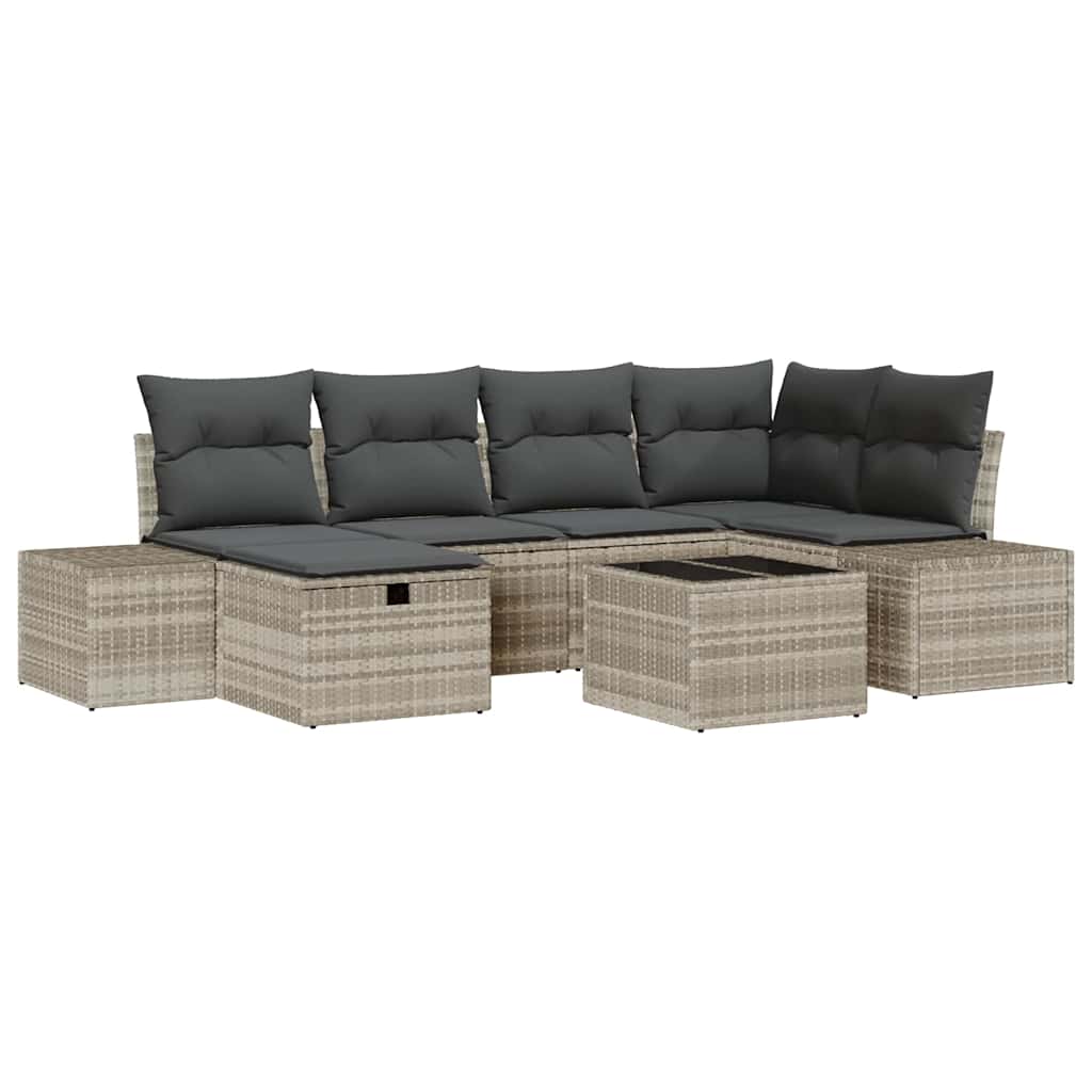 Havesofa Sæt 7 stk. Lysegrå polyrattan