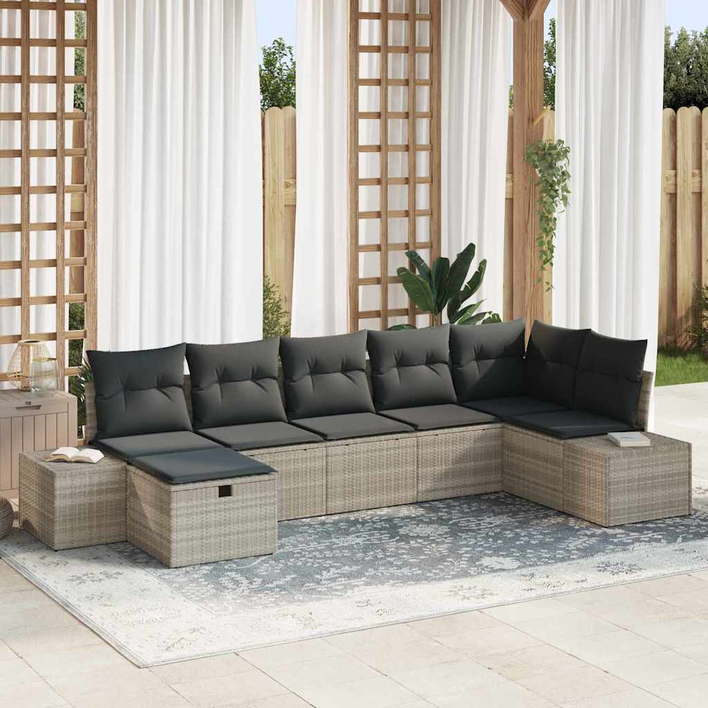 Havesofa Sæt 7 stk. Lysegrå polyrattan