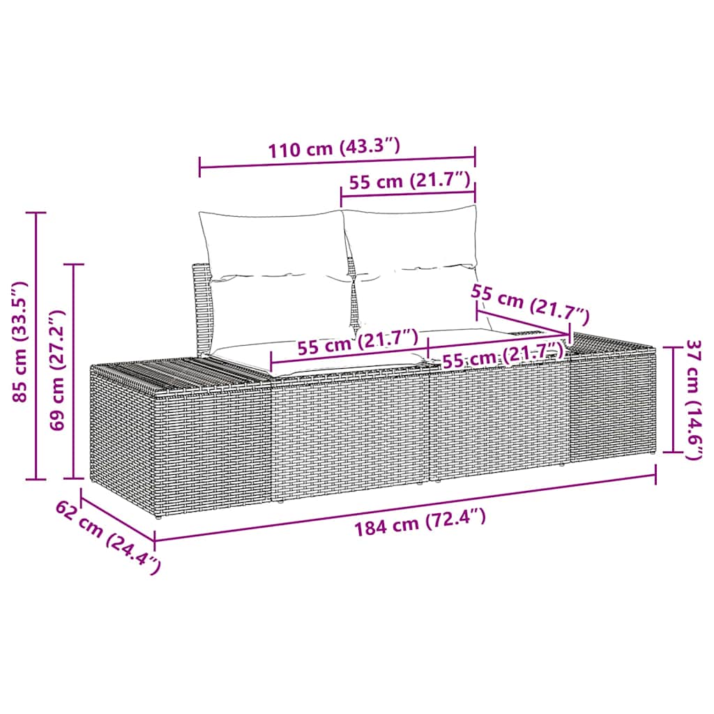 Havesofa Sæt 8 stk. Lysegrå polyrattan