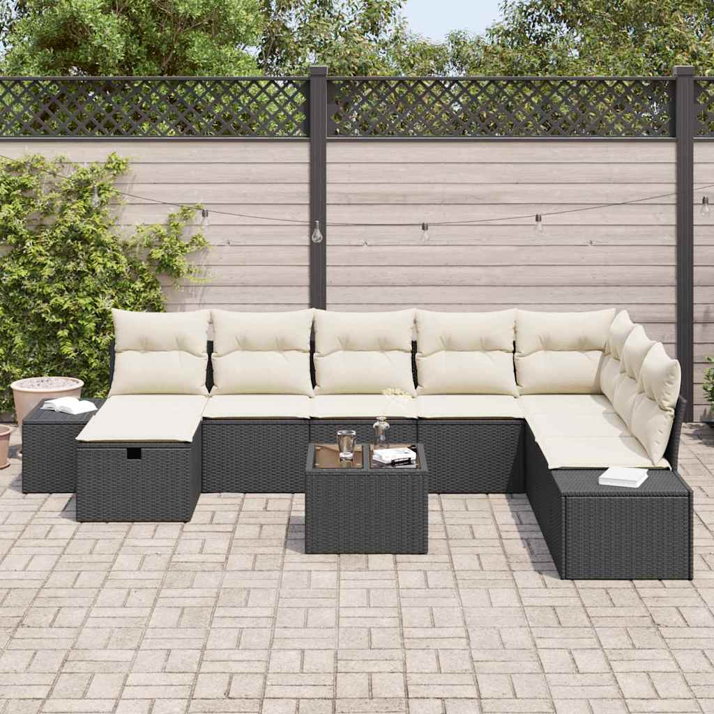 Havesofa Sæt 9 stk. Sort polyrattan