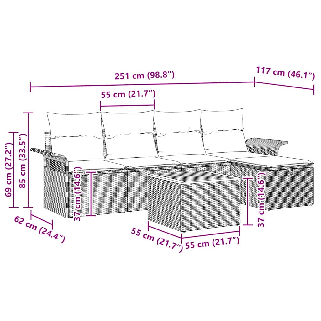 Havesofa Sæt 6 stk. Beige polyrattan