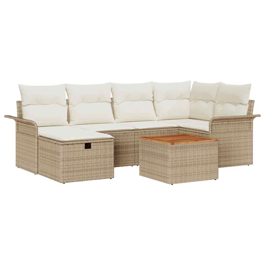 Havesofa Sæt 7 stk. Beige polyrattan