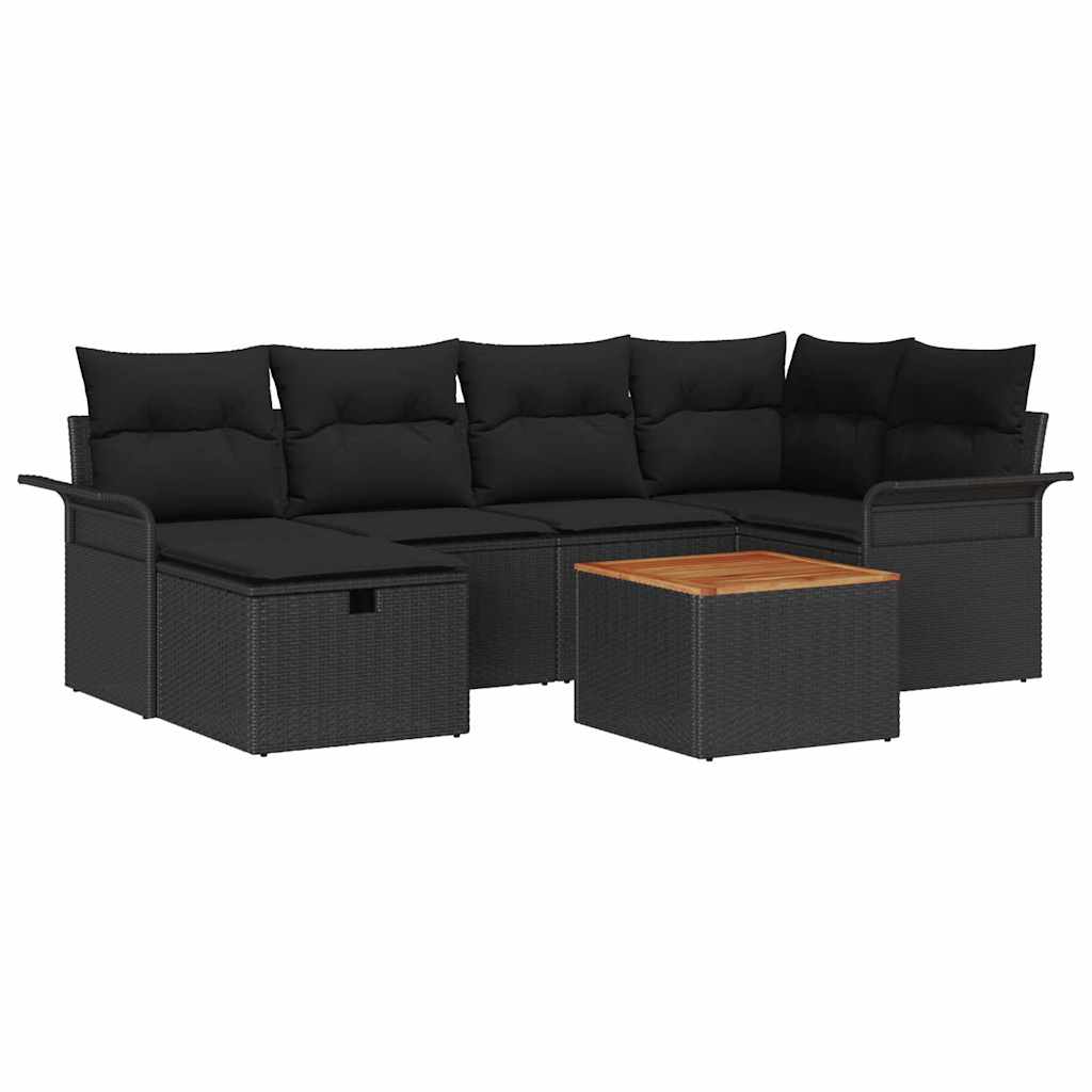 Havesofa Sæt 7 stk. Sort polyrattan
