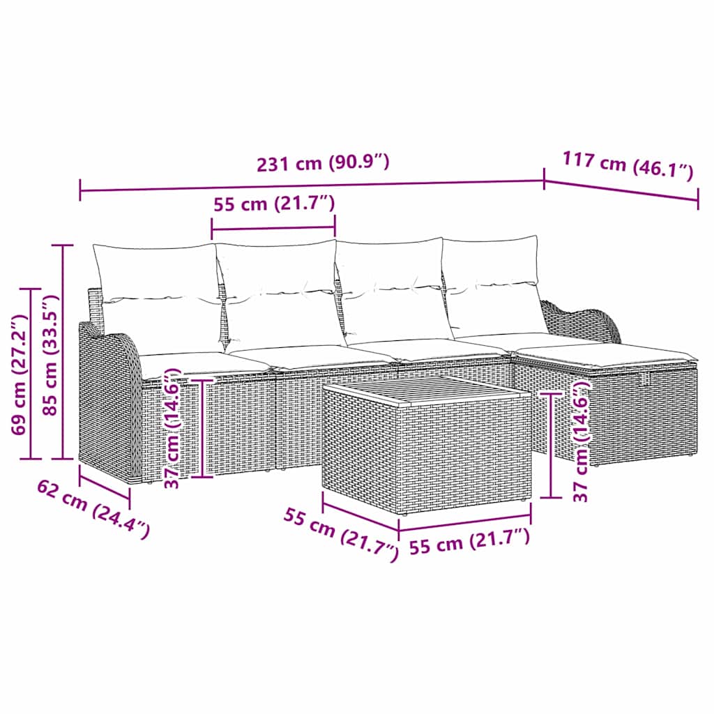 Havesofa Sæt 6 stk. Beige polyrattan