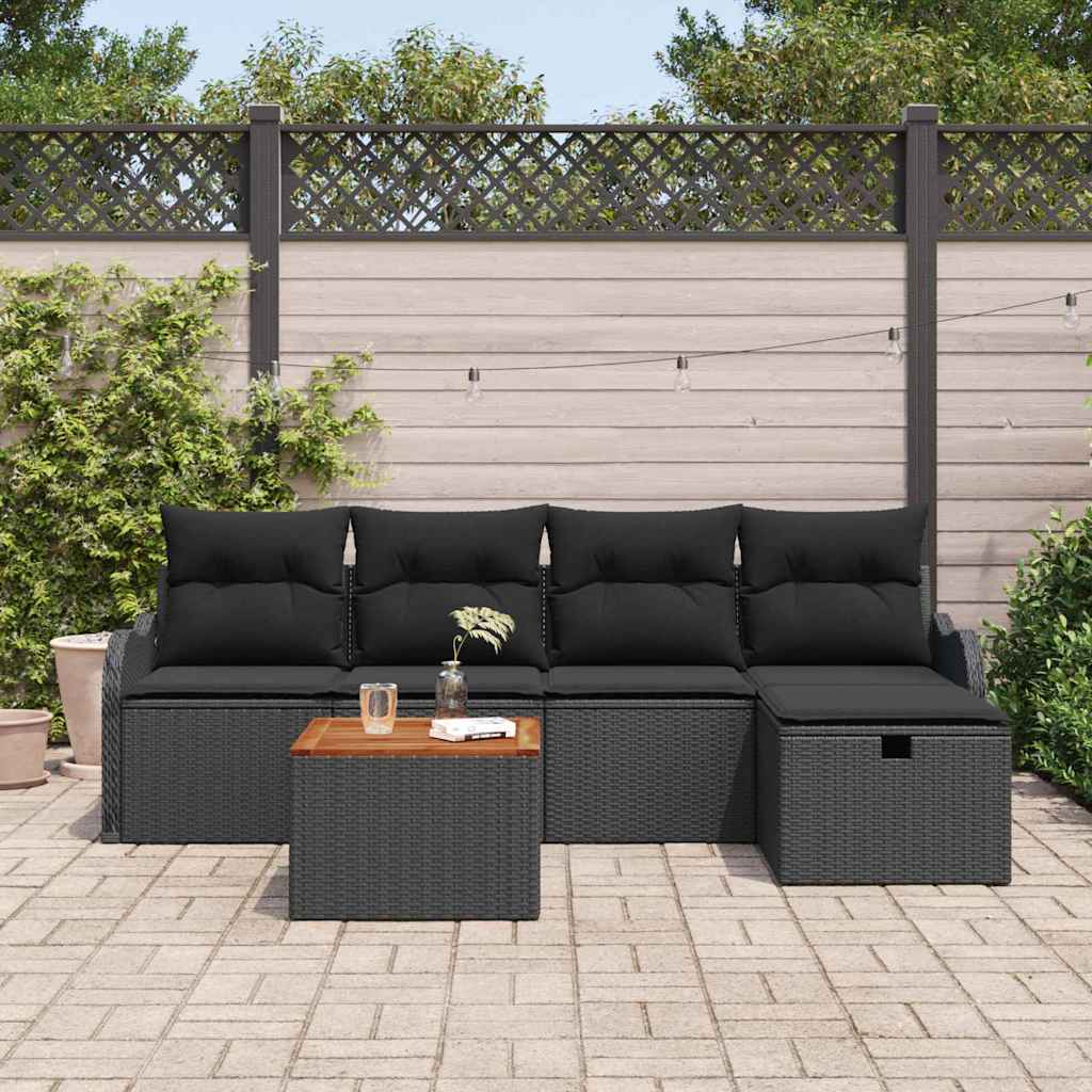 Havesofa Sæt 6 stk. Sort polyrattan