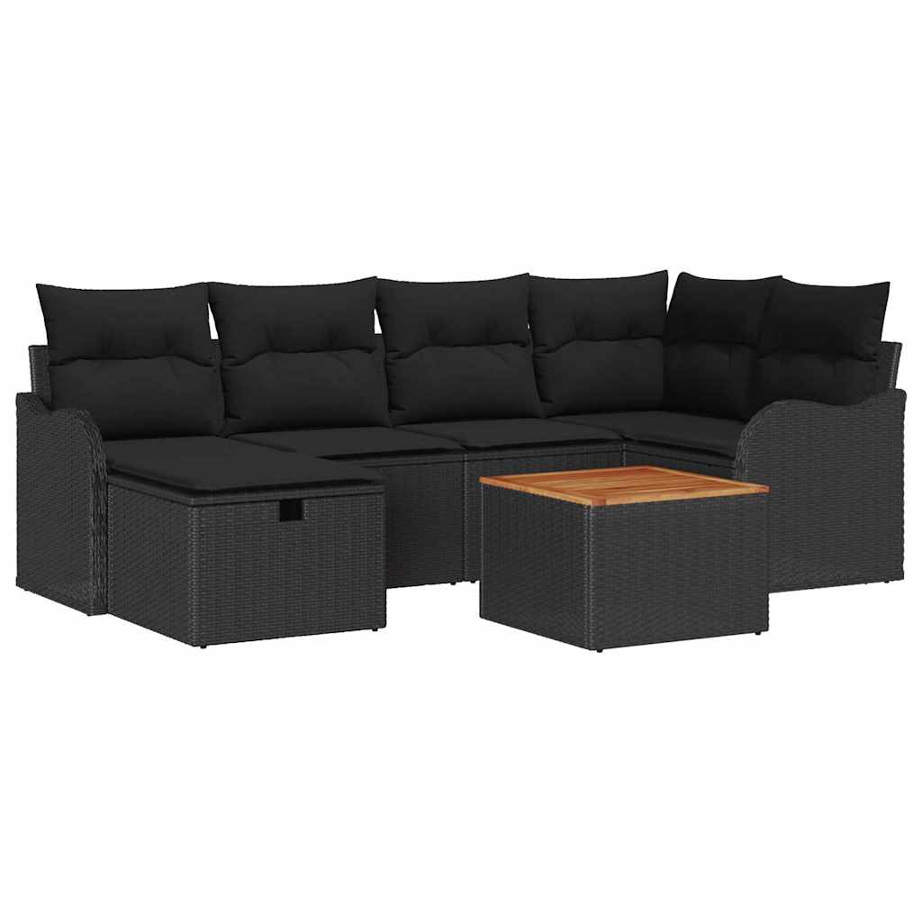 Havesofa Sæt 7 stk. Sort polyrattan