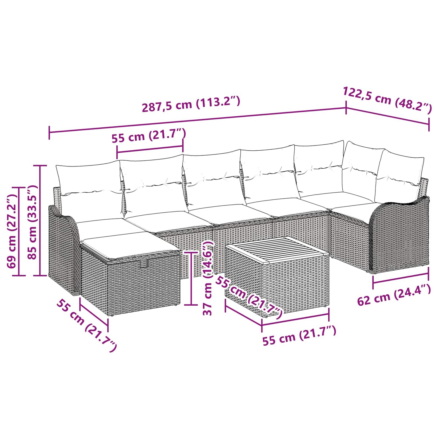 Havesofa Sæt 8 stk. Grå polyrattan