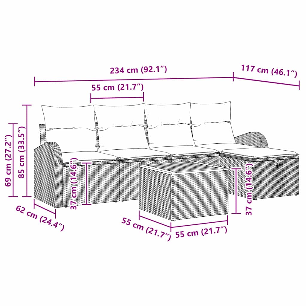 Havesofa Sæt 6 stk. Beige polyrattan